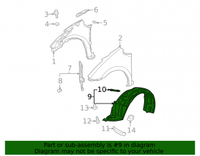 Front left fender liner for Toyota Prius 2009-2010