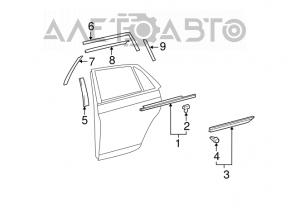 Door-glass molding, center rear left, Toyota Avalon 2012