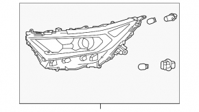 Front right headlight complete Toyota Rav4 19-21 LED, chrome, USA built