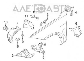 The front right rear fender liner of the BMW X5 F15 14-18 is dented and torn