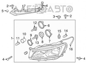Headlight front left VW Passat b8 16-19 USA halogen