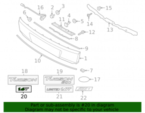 Emblem inscription 1.6T tailgate Hyundai Tucson 16-18
