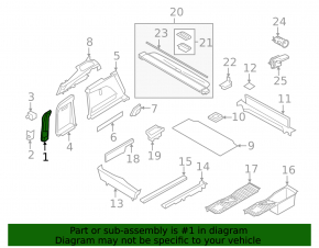 Trunk opening trim left BMW X5 F15 14-18 black, for 3 rows