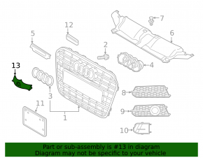 Front camera bracket Audi A6 C7 16-18 rest radiator grille, black gloss
