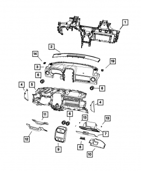 Torpedo front panel without AIRBAG Jeep Compass 11-16 black