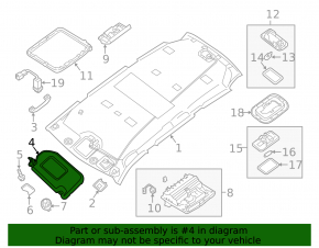 Right visor Nissan Pathfinder 13-20 gray, without hook, without backlight, without plug, for dry cleaning
