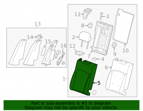 Right rear seat backrest for a 1920 Chevrolet Impala, gray cloth, dry-cleanable, dented