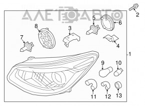 Headlight front right naked Kia Soul 14-16 dorest halogen + led DRL