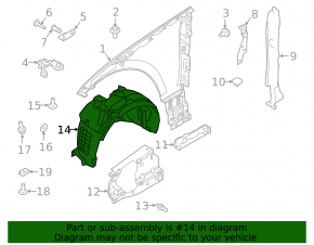 Front left fender liner for Land Rover Range Rover Velar 18-23, cracks, missing fragment