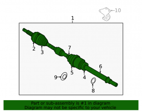 Drive axle shaft front right Nissan Pathfinder 13-20 FWD, without outer part, with bracket, without three-stud