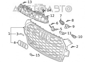 Radiator grille assembly Audi A5 F5 20- under camera black matte, chrome premium, prestige