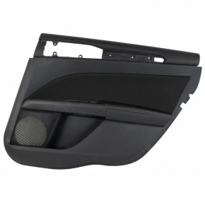 Door trim panel rear right Ford Fusion mk5 17-20 black with black insert cloth, armrest black leather, molding gray structure, scratches