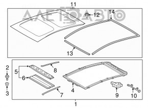 The sunroof glass of Toyota Prius V 12-17 has scratches, glue, and peeling varnish