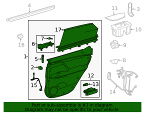 Door trim card rear left Lexus RX350L RX450hL 18-19 long, black leather, Mark Levinson