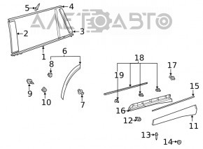 Toyota Highlander 20-26 lower rear right outer door trim, broken mount