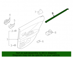 Glass seal inside rear right door Hyundai Elantra 21-23