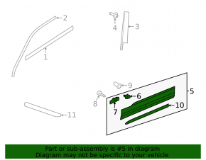 Lower front right door trim for VW Tiguan 18-22, gloss black molding, R-Line