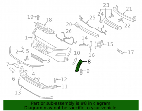 Front left fender arch trim for Hyundai Kona 19-21 EV, on the bumper