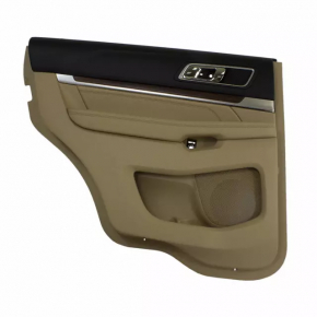 Door trim card rear left Ford Explorer 16-19 rest, beige, cloth insert, leather armrest, needs cleaning, scratches, broken mount, crack