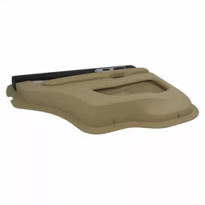 Door trim card rear left Ford Explorer 16-19 rest, beige, cloth insert, leather armrest, needs cleaning, scratches, broken mount, crack