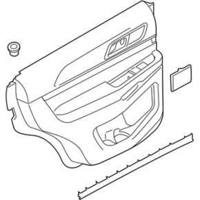Door trim card rear left Ford Explorer 16-19 rest, beige, cloth insert, leather armrest, needs cleaning, scratches, broken mount, crack