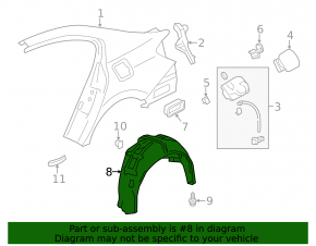 Rear right fender liner for Honda Accord 13-15