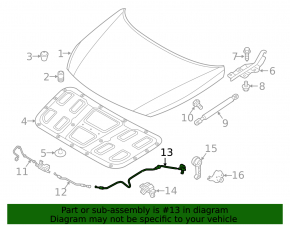Hyundai Sonata 15-19 rear hood release cable without handle