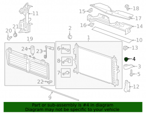 Radiator cushion right lower Chevrolet Cruze 16- with bracket, rubber + plastic