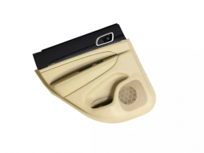 Door trim panel rear left Jeep Grand Cherokee WK2 20-22 beige, with beige and black leather insert, armrest leather beige, molding dark wood, with handle, scratches, worn, whitened layer