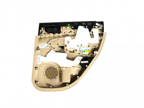 Door trim panel rear left Jeep Grand Cherokee WK2 20-22 beige, with beige and black leather insert, armrest leather beige, molding dark wood, with handle, scratches, worn, whitened layer