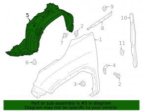 Subaru Forester 25-26 front right fender liner torn