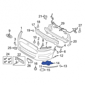 Left front bumper grille for Ford Fusion mk5 13-16 under fog lights, structure