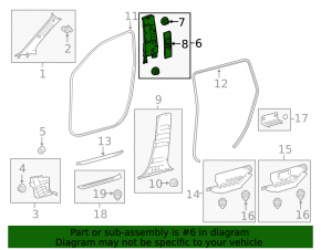 Right center pillar trim, upper belt, Toyota Highlander 14-19, gray