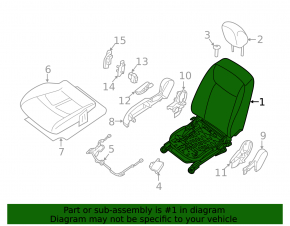 Nissan Leaf 13-17 passenger seat back upholstery, black leather, perforated, heated