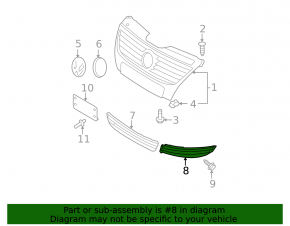 Front bumper grille left VW Passat 06-10 black, under fog lights