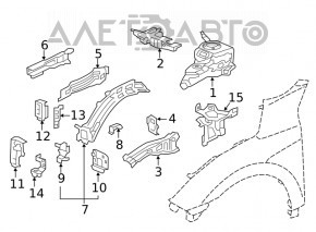 Front left quarter Honda Civic X FC 16-21 silver, with central pillar, bumpers on central pillar