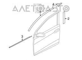 Molding door-glass central front right Hyundai Elantra UD 11-16 black