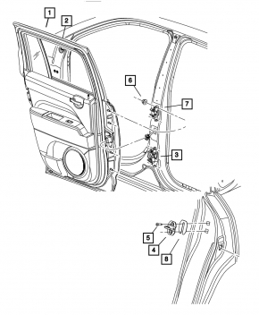 Door assembly rear right Jeep Patriot 11-17 silver PS2, butt