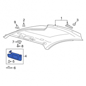 Right visor for Ford Mustang mk6 15-coupe, black, without hook, with backlight, without plug