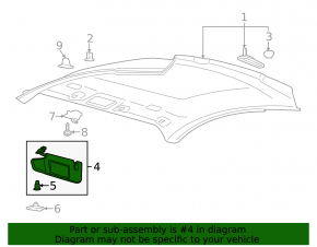 Right visor for Ford Mustang mk6 15-coupe, black, without hook, with backlight, without plug