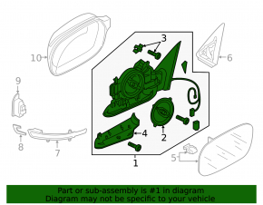 Left side mirror for Audi Q3 15-18 without cover, without mirror element, turn signal, heated, automatic folding