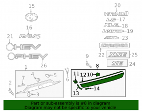 Lower tailgate trim for Toyota Rav4 19-24