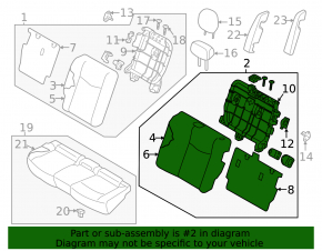 Rear seat row 2 upper left Nissan Leaf 18-22 combination cloth black, with belt