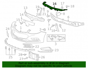 Front bumper mount, central upper, horizontal, Chevrolet Cruze 16-