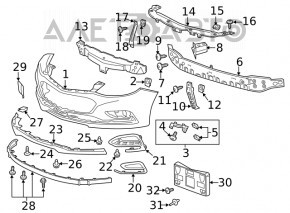 Front bumper mount, central upper, horizontal, Chevrolet Cruze 16-