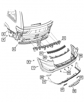 Rear bumper trim top Jeep Grand Cherokee WK2 11-21 structure, scratches