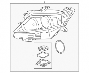 Headlight front left complete Lexus RX350 RX450h 13-15 rest xenon