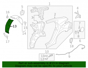 Rear left fender liner, front part, Hyundai Elantra UD 14-16