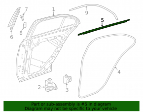Molding door-glass central rear left Mercedes C-class W205 15-21 chrome