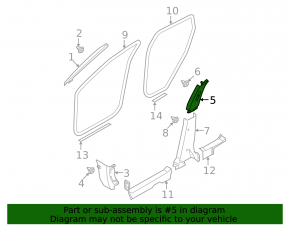 Left center pillar trim, upper belt, 2015 Nissan Rogue, gray